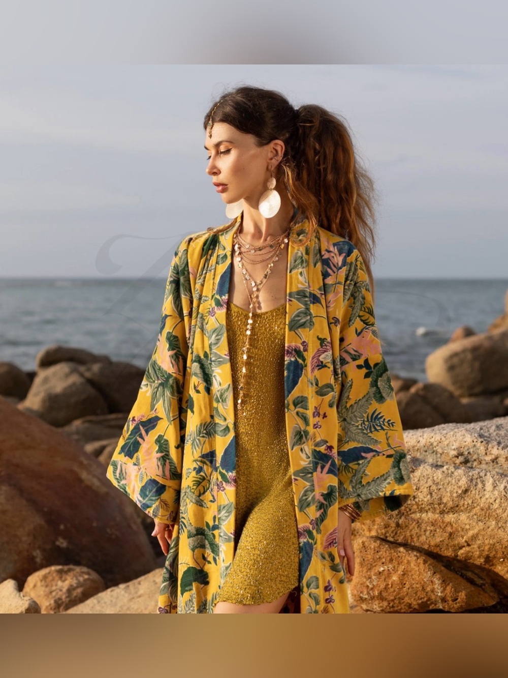 🌸Yellow Floral Kimono Cover-Up - Picture 2 of 6
